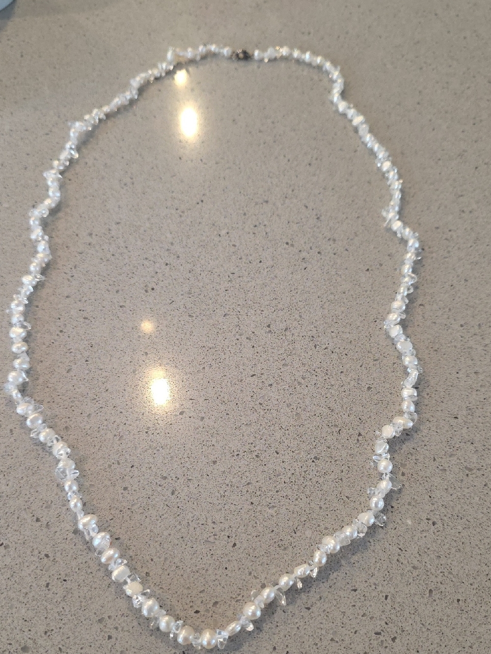 Elegant White Pearl and Crystal Beaded Necklace